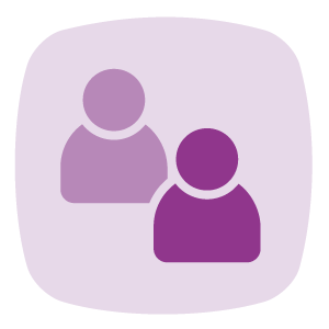Purple icon with outlines of two animated people in different shades of purple.